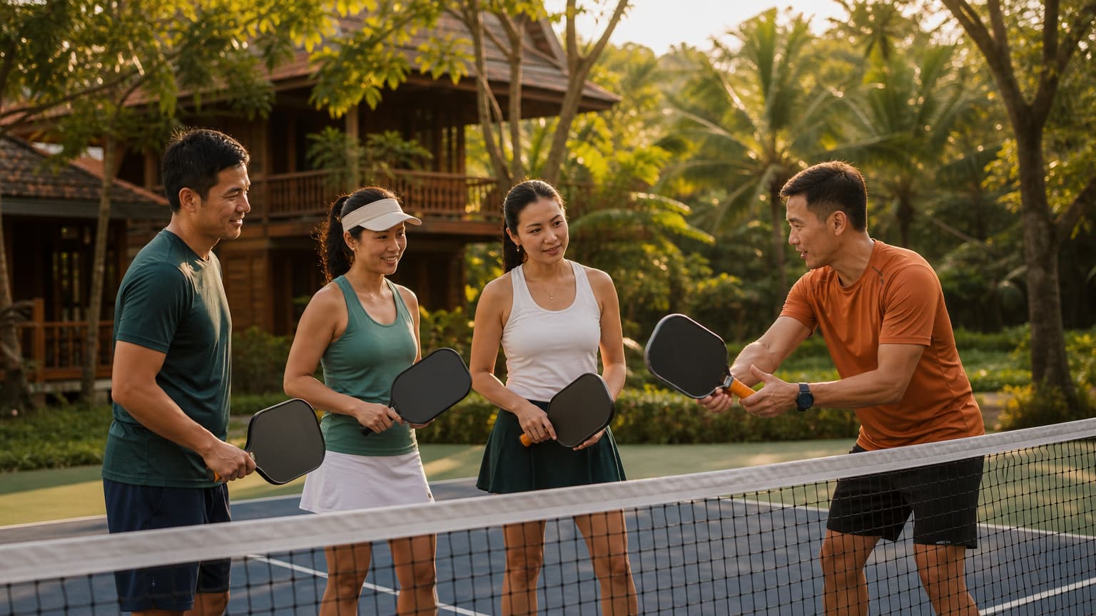A coached pickleball session at the estate
